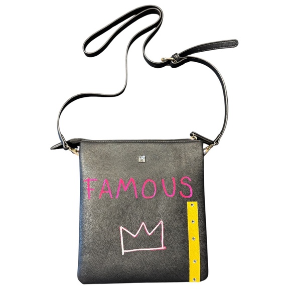 🩷 Hand-Painted Genuine Leather Abstract Crossbody Bag With Adjustable Strap - Picture 1 of 6